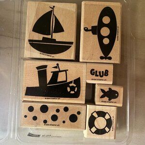 Stampin Up by Sea 7 rubber stamps nautical retro kitsch sub boat ship fish